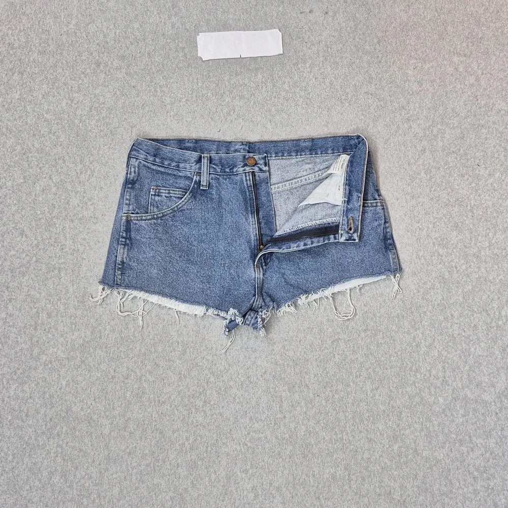 Wrangler Rustler Women Shorts 32 Blue Denim 87822RL Jean Fringe 3